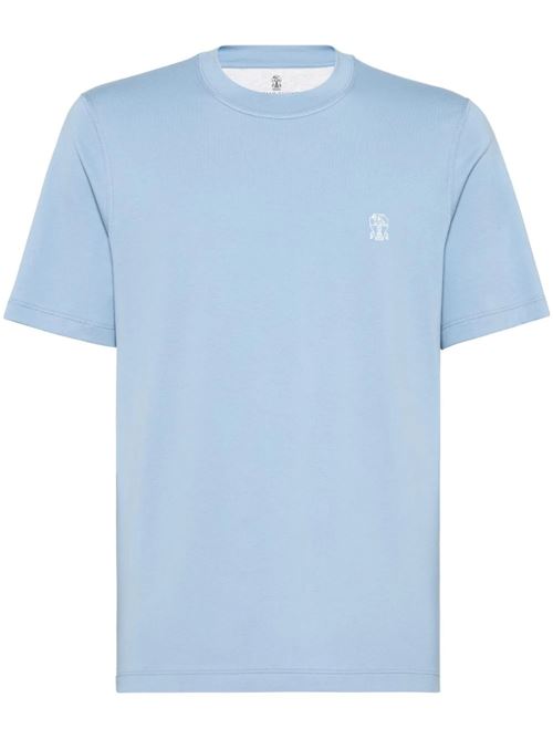 Sky blue cotton men's t-shirt Brunello Cucinelli | M0B138440CCN27